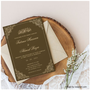 Elegant Brown Gold Islamic Muslim Wedding Invitation