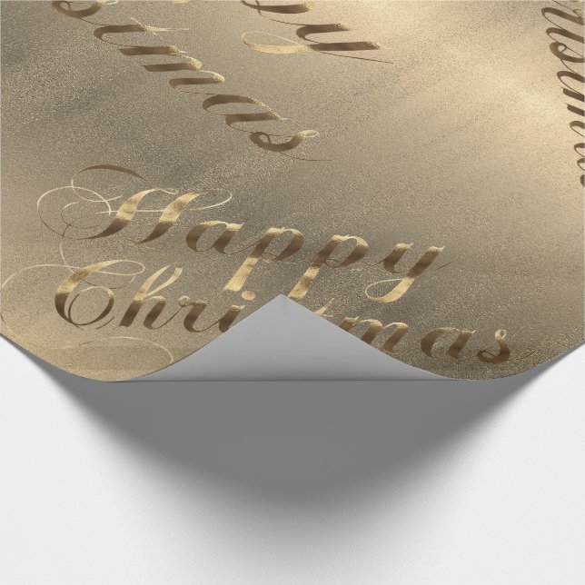 Elegant Brown Gold Script Happy Christmas Wrapping Paper (Corner)