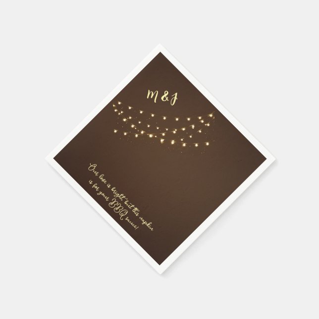 Elegant Brown & Gold String Lights Funny Wedding  Napkin (Corner)