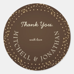Elegant Brown & Gold String Lights Wedding Classic Round Sticker