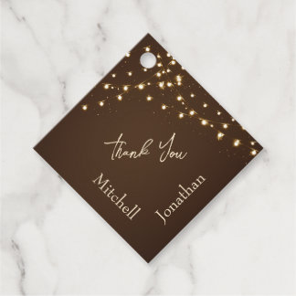 Elegant Brown & Gold String Lights Wedding Favour Tags
