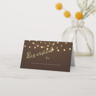 Elegant Brown & Gold String Lights Wedding Place Card