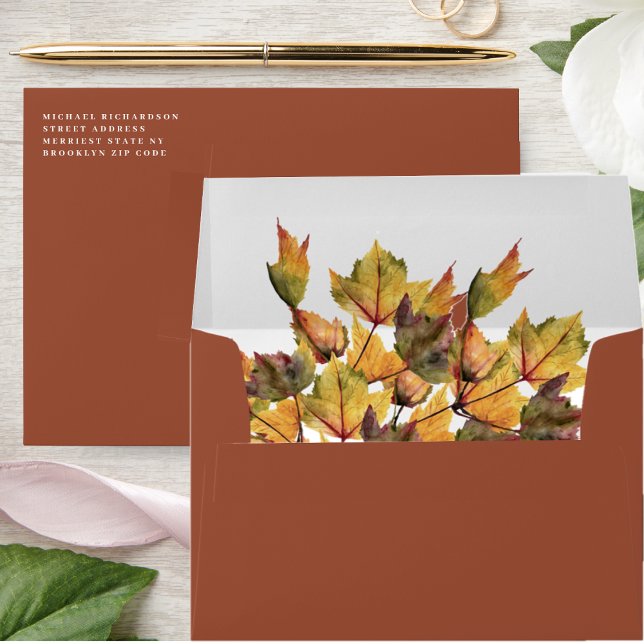 Elegant Brown Golden Yellow Autumn Foliage Wedding Envelope (Creator Uploaded)