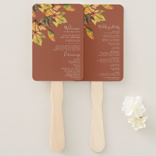 Elegant Brown Golden Yellow Autumn Foliage Wedding Hand Fan