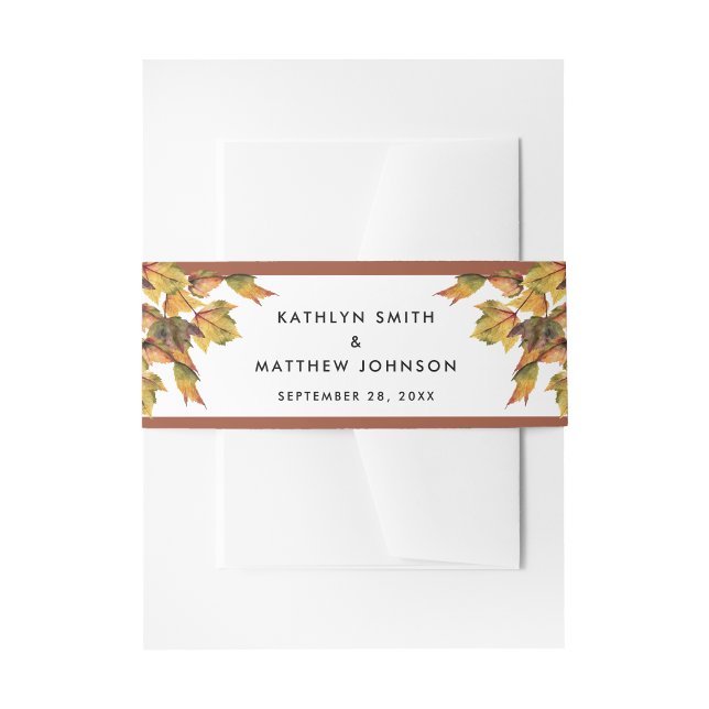 Elegant Brown Golden Yellow Autumn Foliage Wedding Invitation Belly Band (Creator Uploaded)
