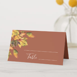 Elegant Brown Golden Yellow Autumn Foliage Wedding Place Card