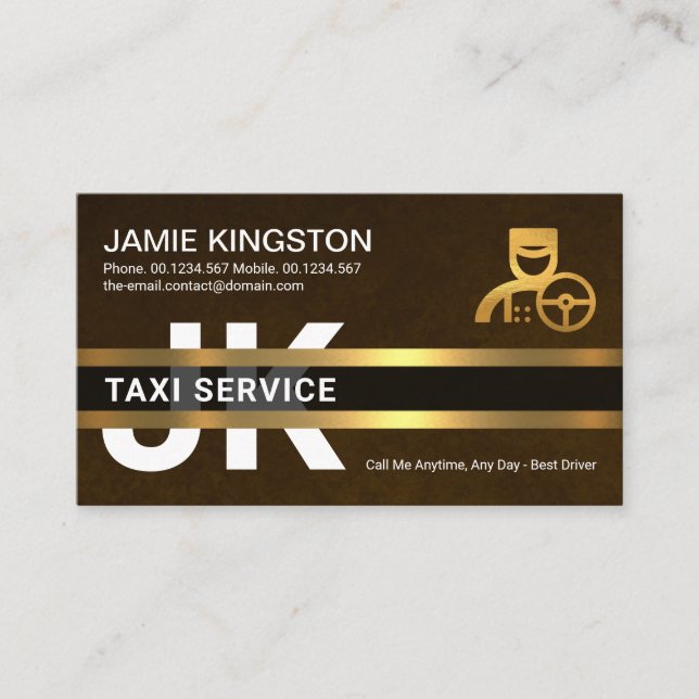 Elegant Brown Grunge Gold Chauffeur Monogram Business Card (Front)