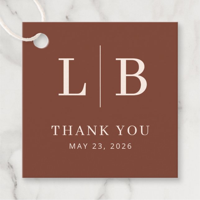 Elegant Brown Initial Divider Favour Tags (Front)