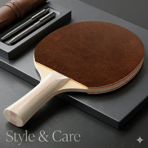 Elegant Brown Leather Finish Texture Ping Pong Paddle