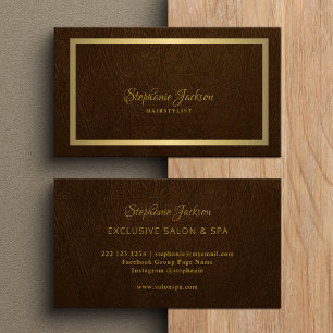 Elegant brown leather gold frame professional business card