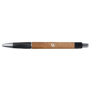 Elegant Brown Leather Texture Monogrammed Name