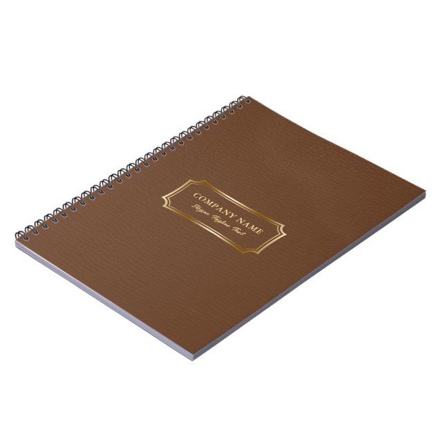 Elegant Brown Leather Texture Vintage Gold Frame Notebook (Left Side)