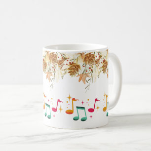 Elegant Brown Leaves with Musical Notes Design Coffee Mug