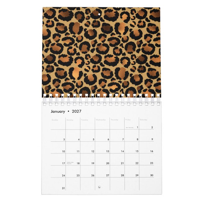 Elegant Brown Leopard Spots Wild Animal Glam Calendar (Jan 2027)