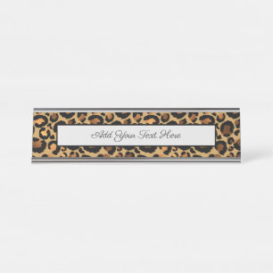 Elegant Brown Leopard Spots Wild Animal Glam Desk Name Plate