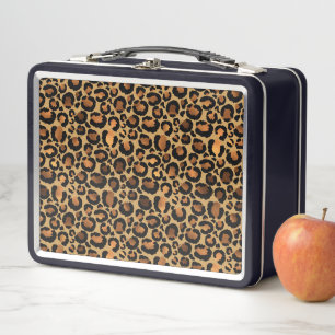 Elegant Brown Leopard Spots Wild Animal Glam Metal Lunch Box