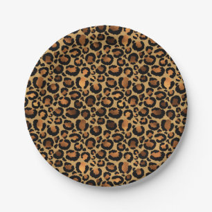 Elegant Brown Leopard Spots Wild Animal Glam Paper Plate