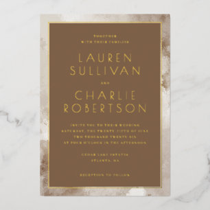 Elegant Brown Marbled Wedding Invitation