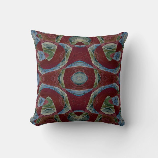 Elegant brown maroon blue abstract cushion (Front)