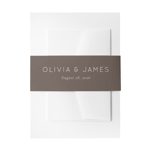 Elegant Brown Minimalist Names Invitation Belly Band (Front Example)