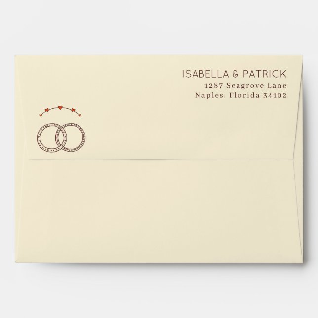 Elegant Brown Minimalist Rings and Hearts Envelope (Back (Top Flap))