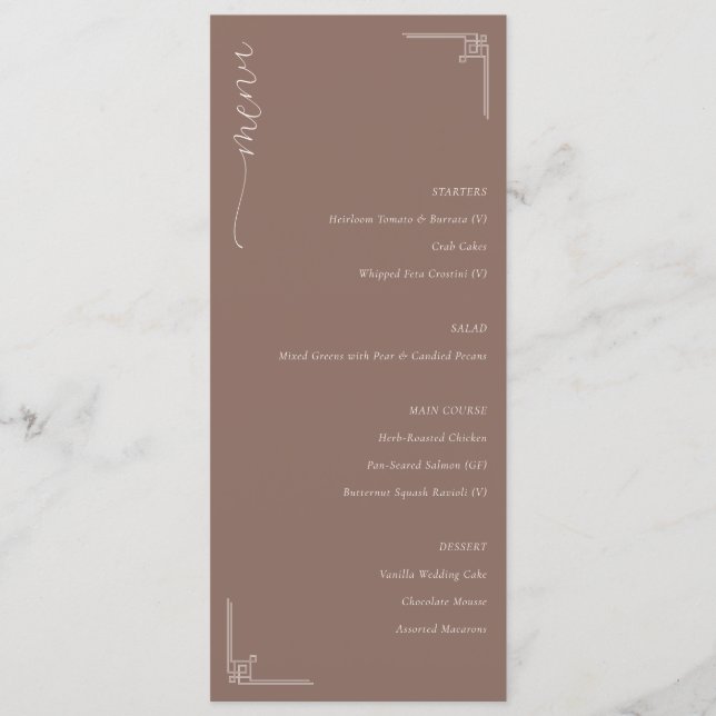 Elegant Brown Minimalist Wedding Menu (Front)
