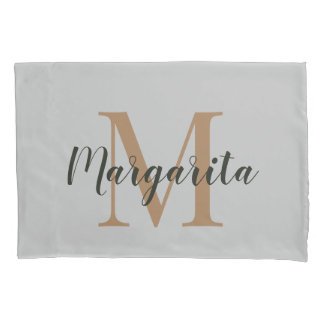 Elegant Brown Monogram Black Script  Pillowcase