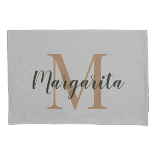 Elegant Brown Monogram Black Script  Pillowcase