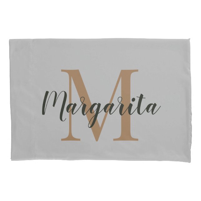Elegant Brown Monogram Black Script  Pillowcase (Front)