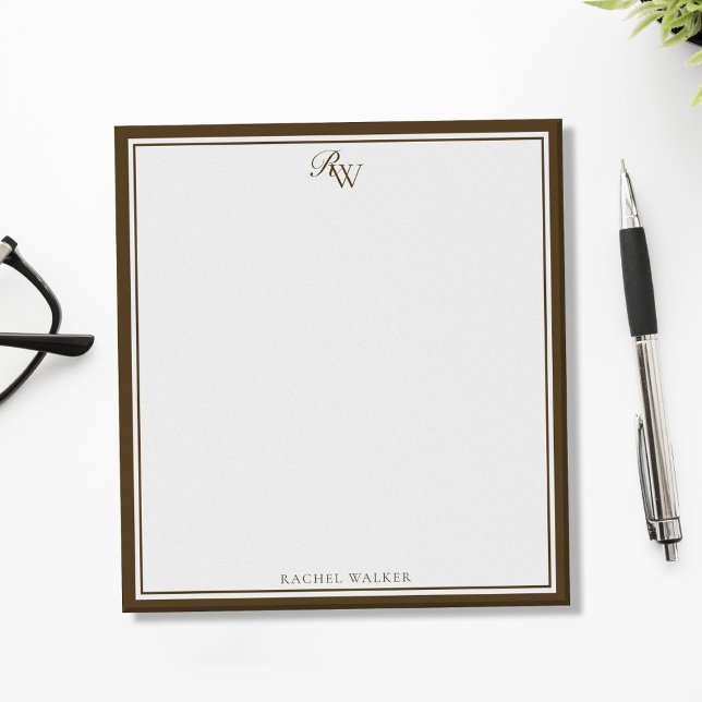 Elegant Brown Monogram Two Border Notepad (Creator Uploaded)