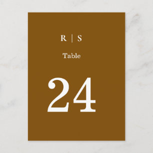 Elegant Brown Monogram Wedding Table Number Card