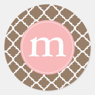 Elegant Brown Moroccan Quatrefoil Personalised Classic Round Sticker