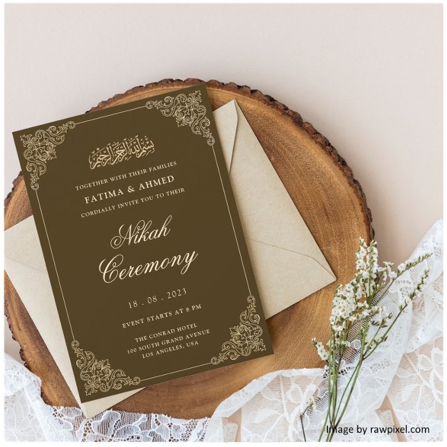 Elegant Brown Nikah Islamic Muslim Wedding Invitation (Creator Uploaded)