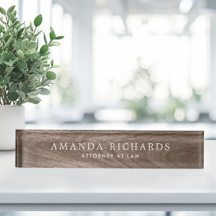 Elegant brown oak wood grain look nameplate