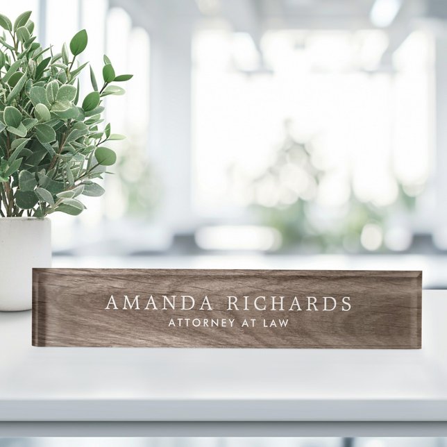 Elegant brown oak wood grain look nameplate (Elegant brown oak wood grain look desk name plate)