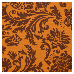 Elegant Brown & Orange Floral Damasks Fabric