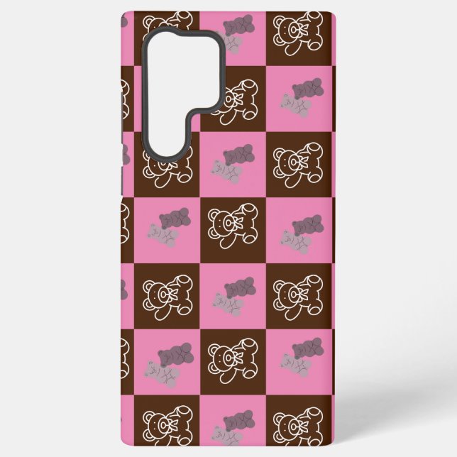 Elegant  Brown & Pink  Plaid  Samsung Galaxy S22 Ultra Case (Back)