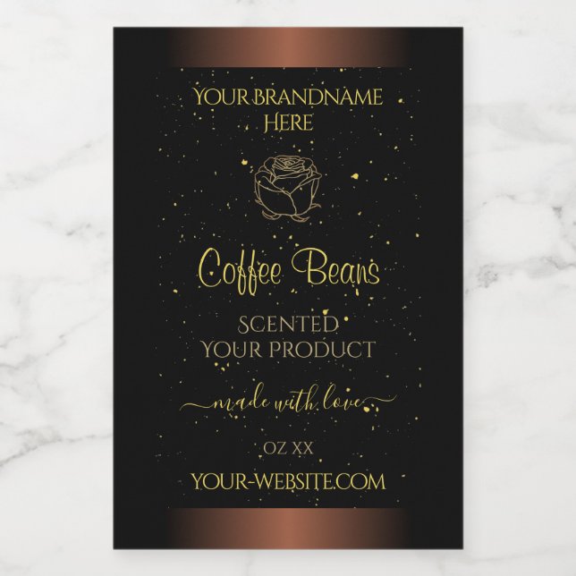 Elegant Brown Product Label Gold Soft Glitter Rose (Single Label)