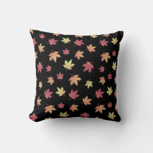 Elegant Brown Red Autumn Leaves Pattern Cushion