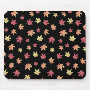 Elegant Brown Red Autumn Leaves Pattern Mouse Pad