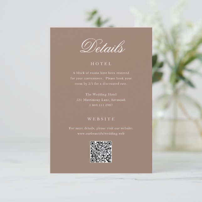 Elegant Brown Romantic QR Code Wedding Enclosure Card (Standing Front)