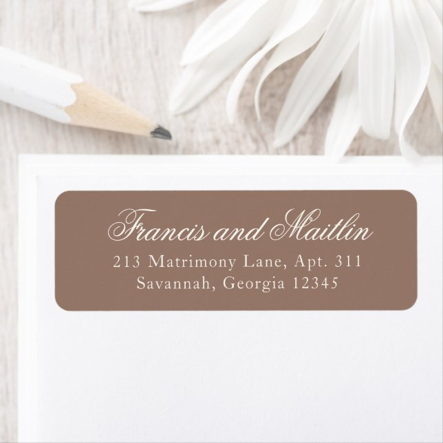 Elegant Brown Romantic Wedding Return Address Label (Insitu)