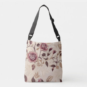 Elegant Brown Rose Pattern Crossbody Bag