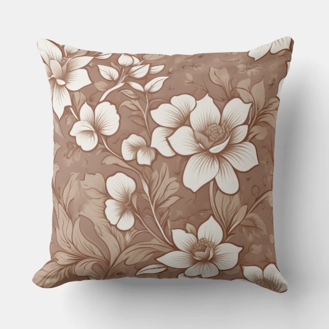 Elegant Brown Rose Pattern Cushion (Front)