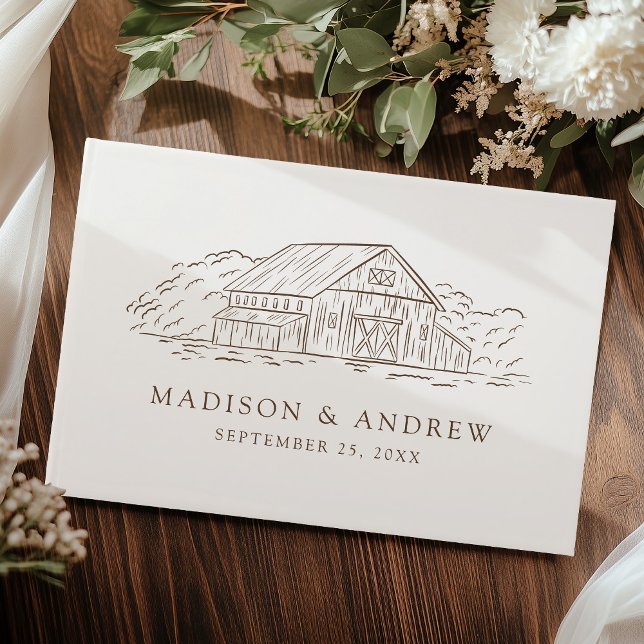 Elegant Brown Rustic Barn Photo Wedding Guest Book (Creator Uploaded)