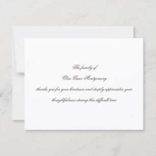 Elegant Brown Script Funeral Acknowledgement Thank You Card