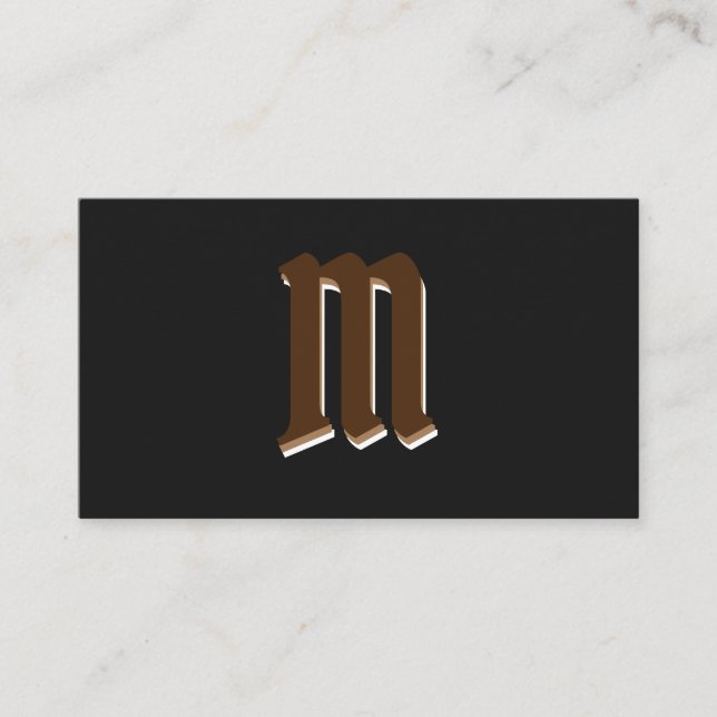 Elegant brown shapes on black monogram 3d effect business card (Front)