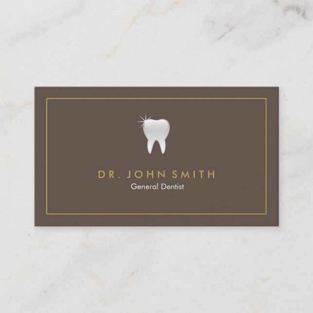 Elegant Brown Shiny Tooth Dental Appointment Frame Card (Front)