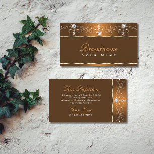 Elegant Brown Squiggles Sparkle Diamonds Ornaments Business Card