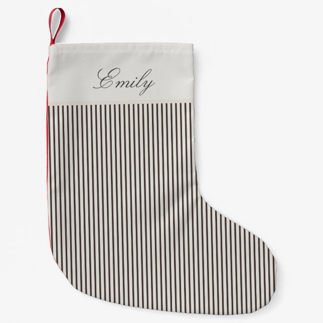 Elegant Brown Striped Christmas Stocking (Front)